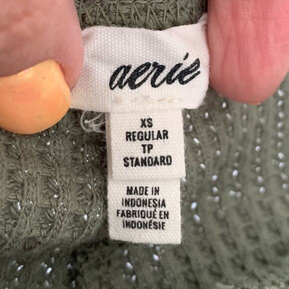 Aerie Women's Waffle High Waisted Flare Pant Lounge Leggings Olive Fun Green - Picture 9 of 10